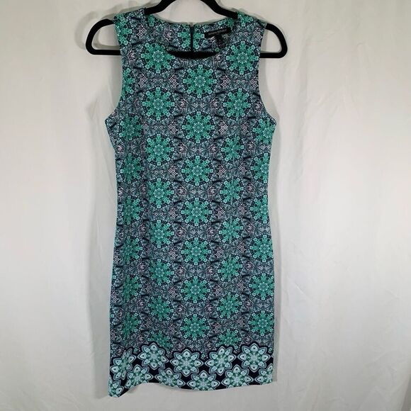 Banana Republic Dress Size 4 Green Blue Floral Sleeveless Round Neck - Picture 1 of 8